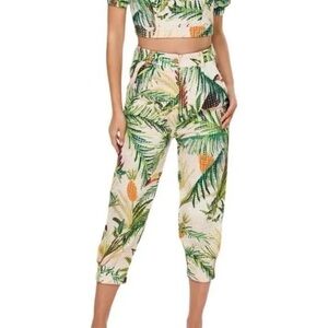 Farm Rio Toucan Paradise Tropical Eyelet Pants Highest Rise Resortwear